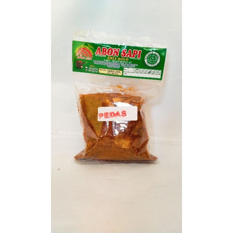 

ABON SAPI PEDAS 100gr | ABON SAPI PEDAS 100gr ABADI JAYA | MAKANAN OLEH OLEH KHAS SOLO ABON SAPI