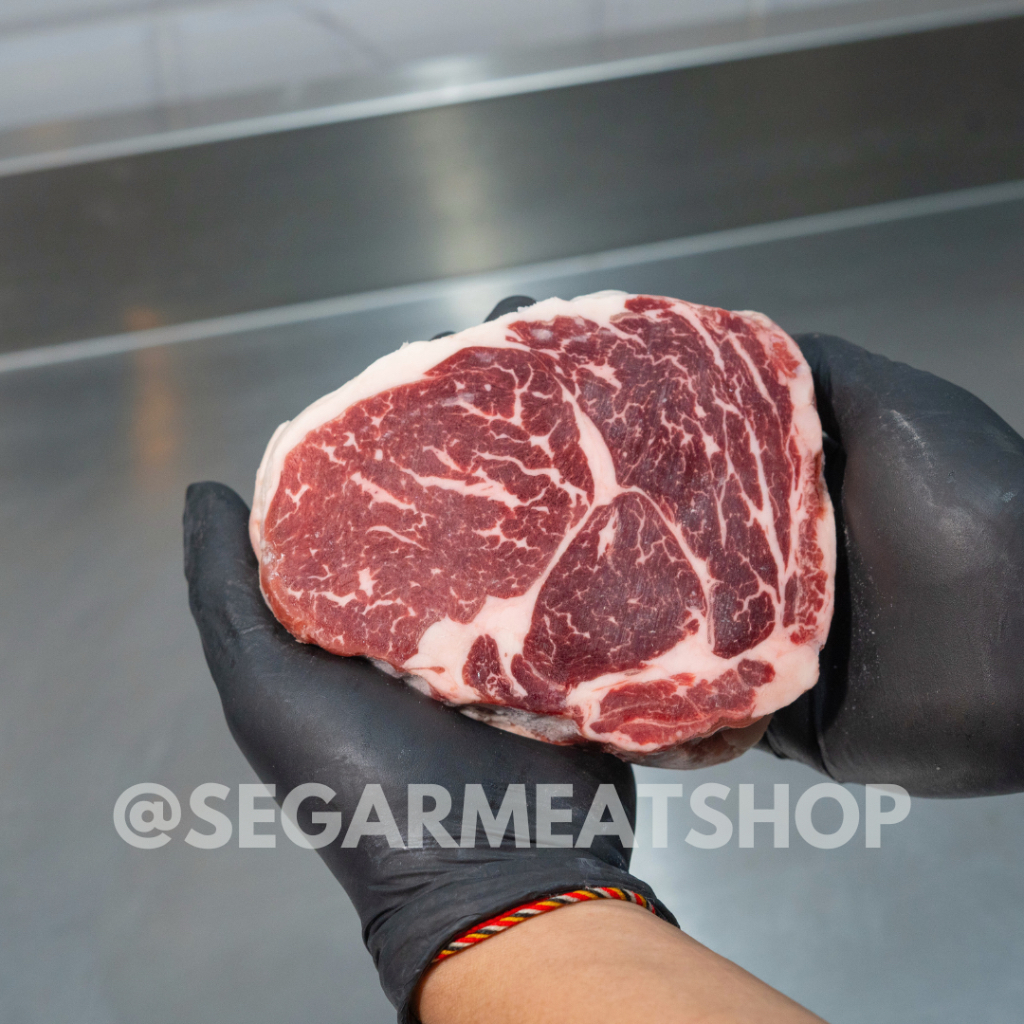 

Ribeye Wagyu AUS Marbling MB5+ Rib Eye Steak Premium Import