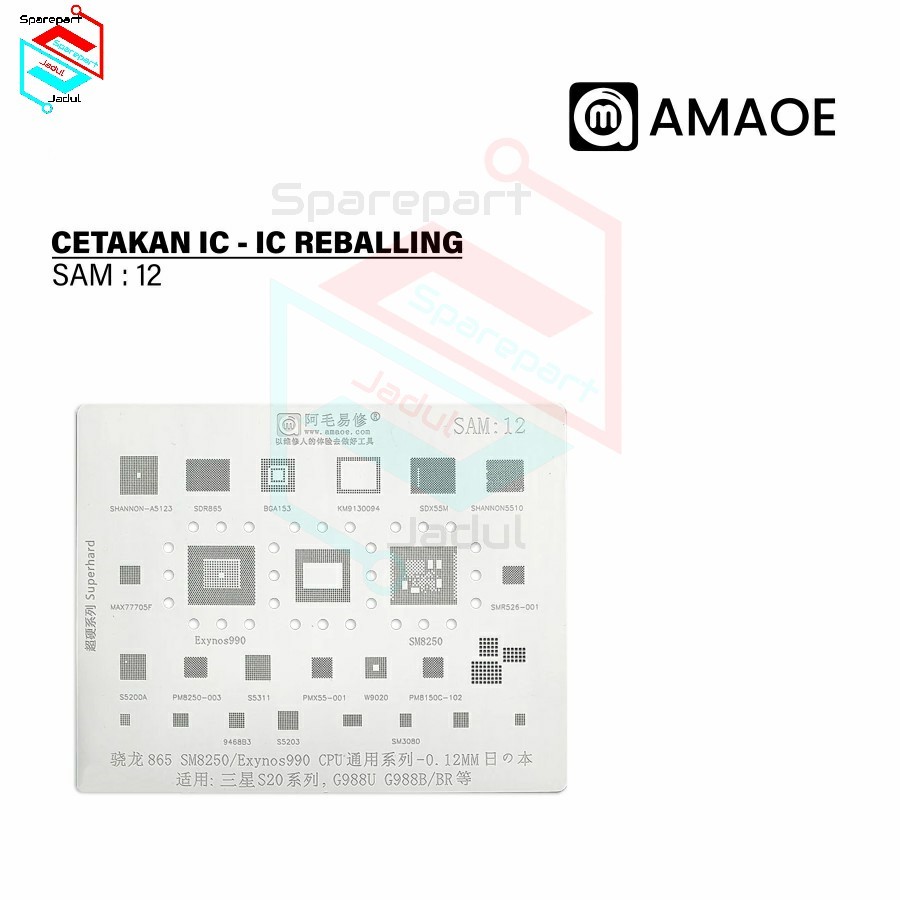 Amaoe SAM 12 Cetakan IC BGA Reballing Stencil Template For Samsung S20, Tin Planting Net/Heating Dir