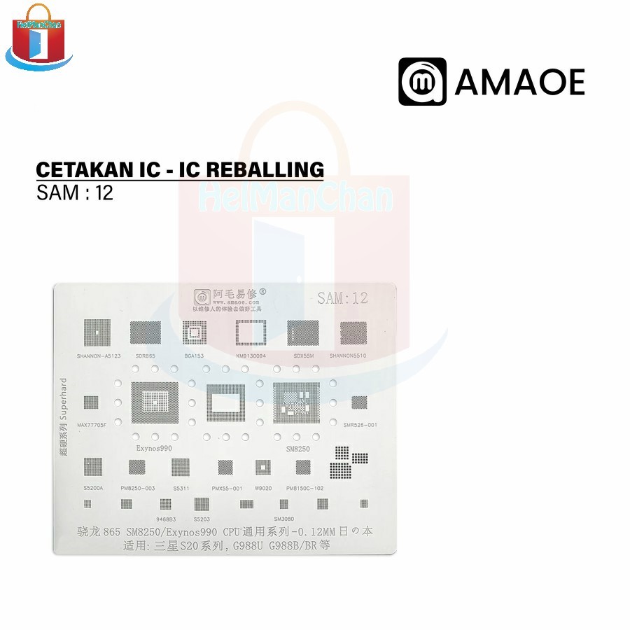 Amaoe SAM 12 Cetakan IC BGA Reballing Stencil Template For Samsung S20, Tin Planting Net/Heating Dir
