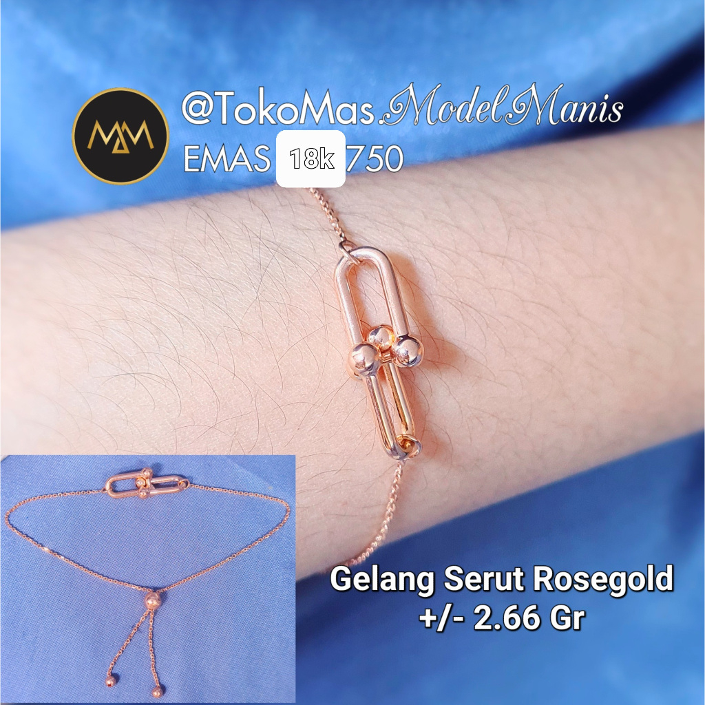 Gelang Serut Hardware Emas Rosegold 750 kadar 18k