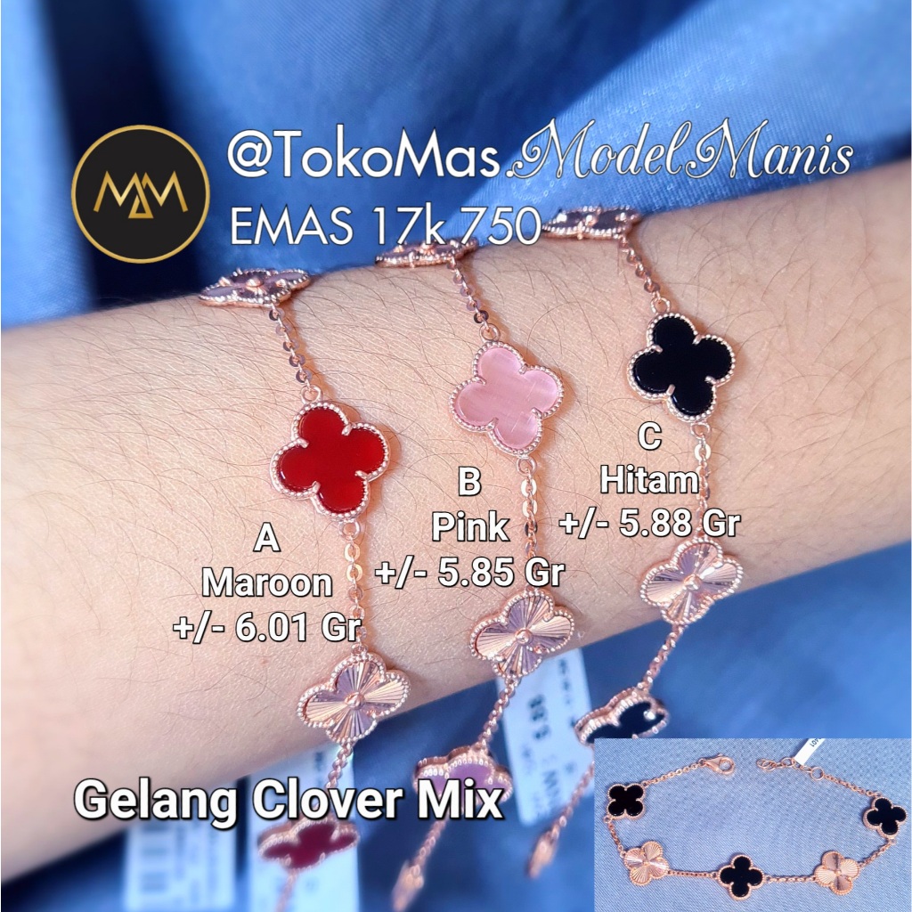 Gelang Mix Alhambra Van Cleef Emas Italy Rosegold 750 kadar 17k