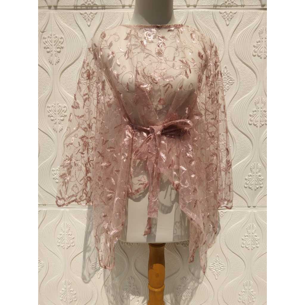 Outer Brukat Bunga Outer Kebaya Tille Tulle Pita Baju Kondangan Wanita Pesta Pernikahan Elegan Mewah