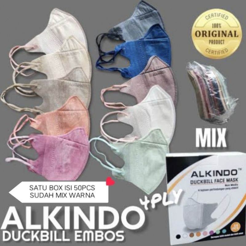 MASKER DUCKBILL ALKINDO 4PLY EMBOS MIX WARNA WARNI ISI 50PCS/BOX
