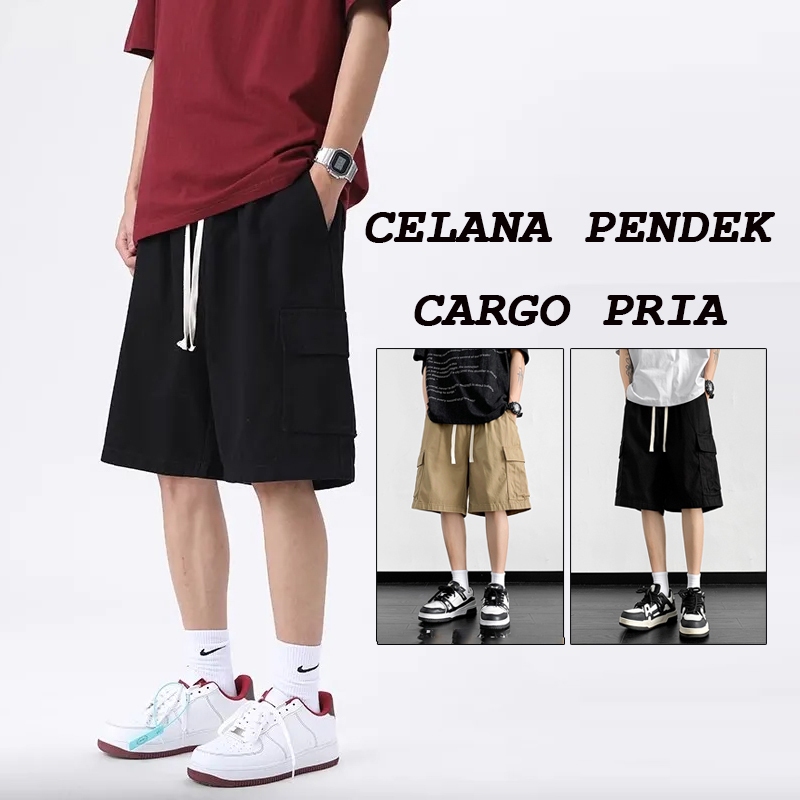 celana pendek pria bawah lebar celana pendek pria dewasa casual celana jogger cargo pendek pria Cela