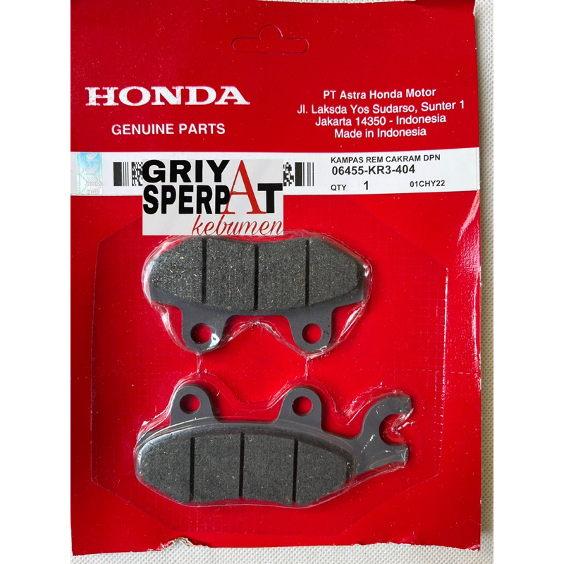 06455-KR3-404 kampas rem depan karisma 2002-2005 / megapro 2005-2006 / revo 2007-2009 / supra 1997-2