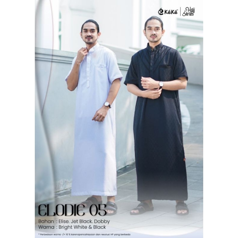 Keke Gamis Koko Bapak Lengan Pendek Ricis Elodie 05 Black & Bright White/Gamis Dewasa Cowok/Ikhrom/G