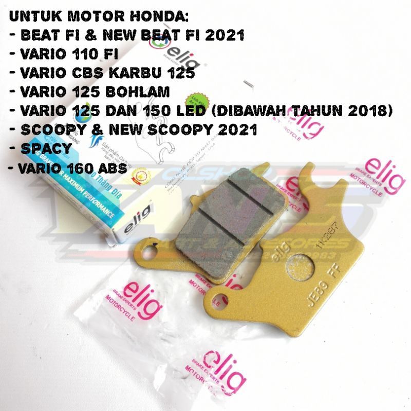 Kampas Rem Elig EM354 DEPAN Vario 160 ABS Depan, Stylo 160 ABS Depan, Vario 125-150 (Dibawah Th 2018