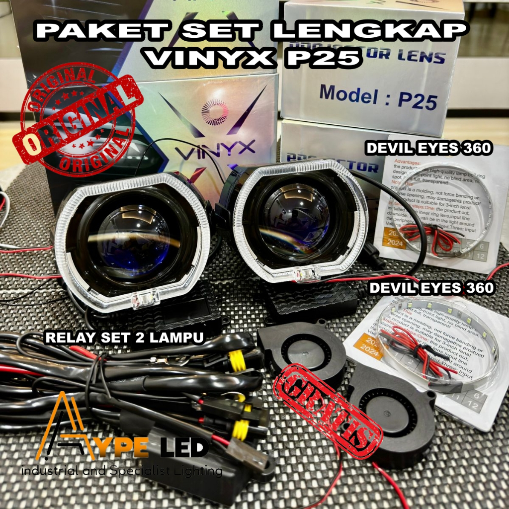 PAKET DOUBLE BILED VINYX P25 GEN 3 2,5 INCH ORIGINAL PLUS RING SHROUD PLUS DE PLUS RELAY SET PNP SET