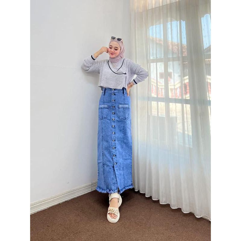 Rok jeans span stretch saku depan premium ori by sania collections