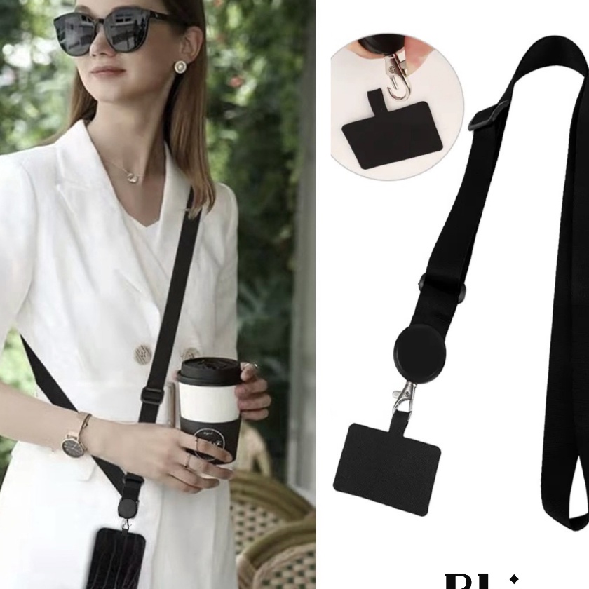 KF7 Tali Gantungan Hitam Kalung Tebal Leher Handphone HITM