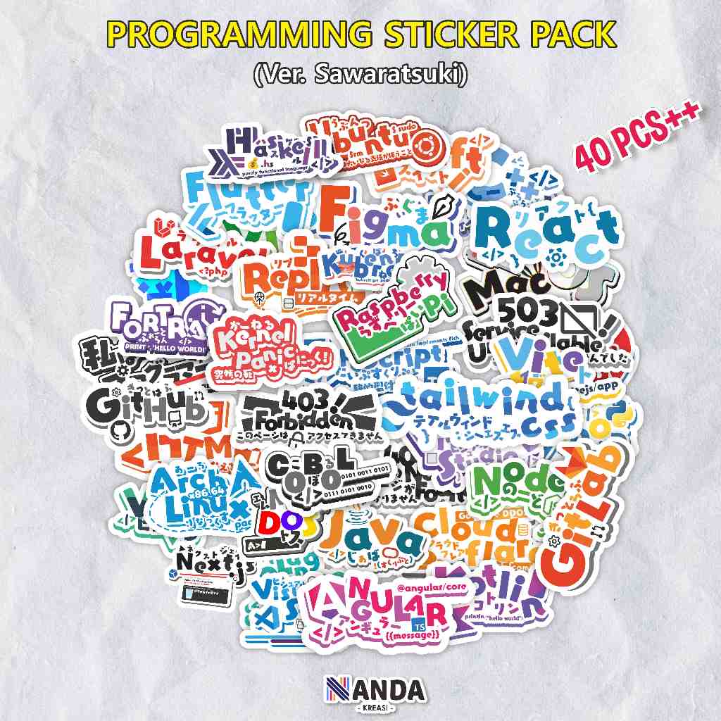 

[44 Pcs] Sticker Laptop Tema Pemograman Kawaii VTuber Anti Air Vinyl - versi Sawaratsuki