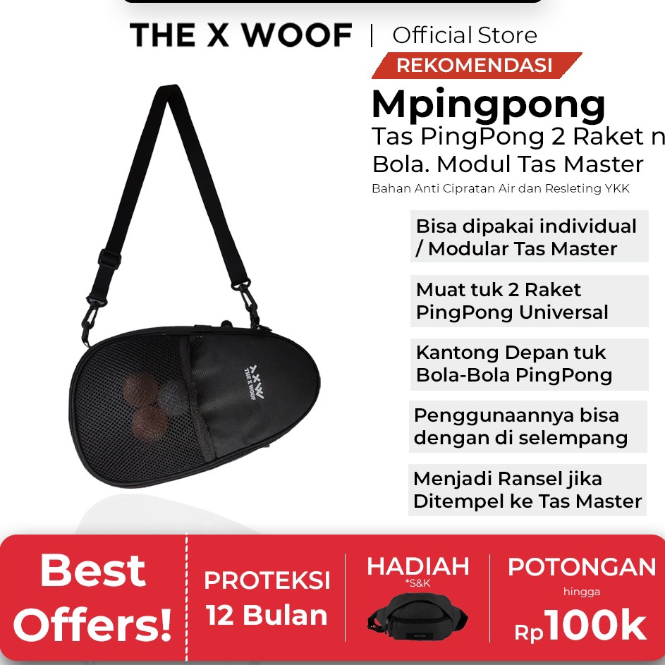 Top Limited  Tas Pingpong Tenis Meja 2 Bet Bat Raket The X Woof Mpingpong