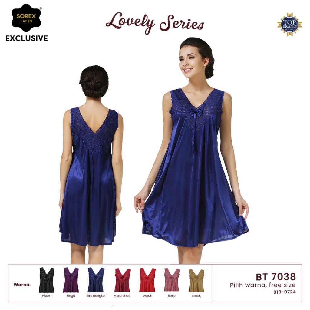 Sorex Lingerie Lovely Series Baju Tidur Premium Satin Look Lace & Ribbon Brukat Bunga BT 7038