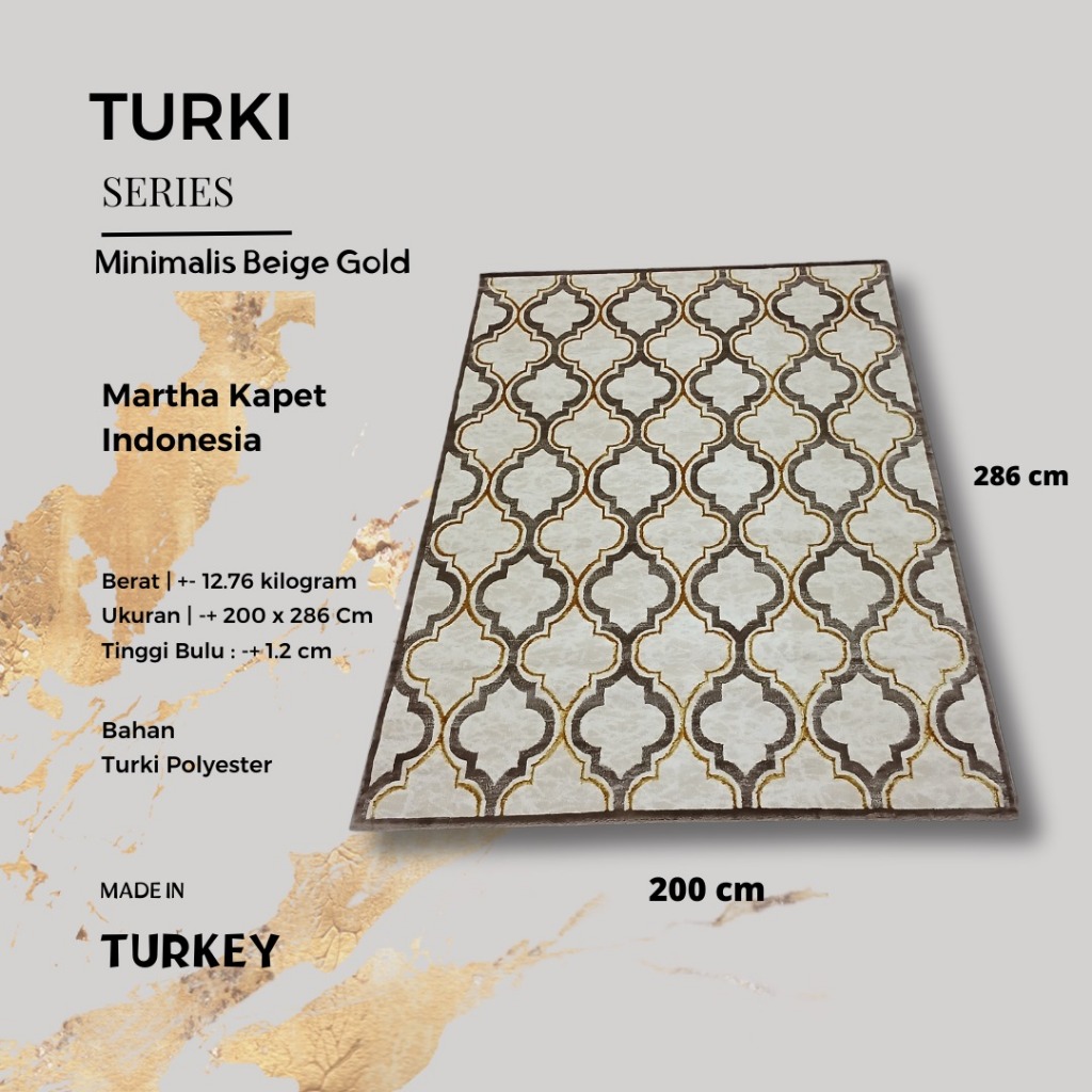 Karpet Turki Import Permadani Asli Turki 200x286 Minimalis Beige Gold