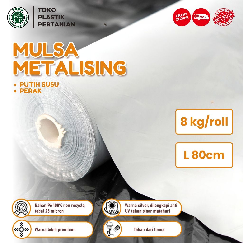 Plastik Mulsa Perak 1 Roll 8 KG Mulsa Grenjeng Lebar 80 cm