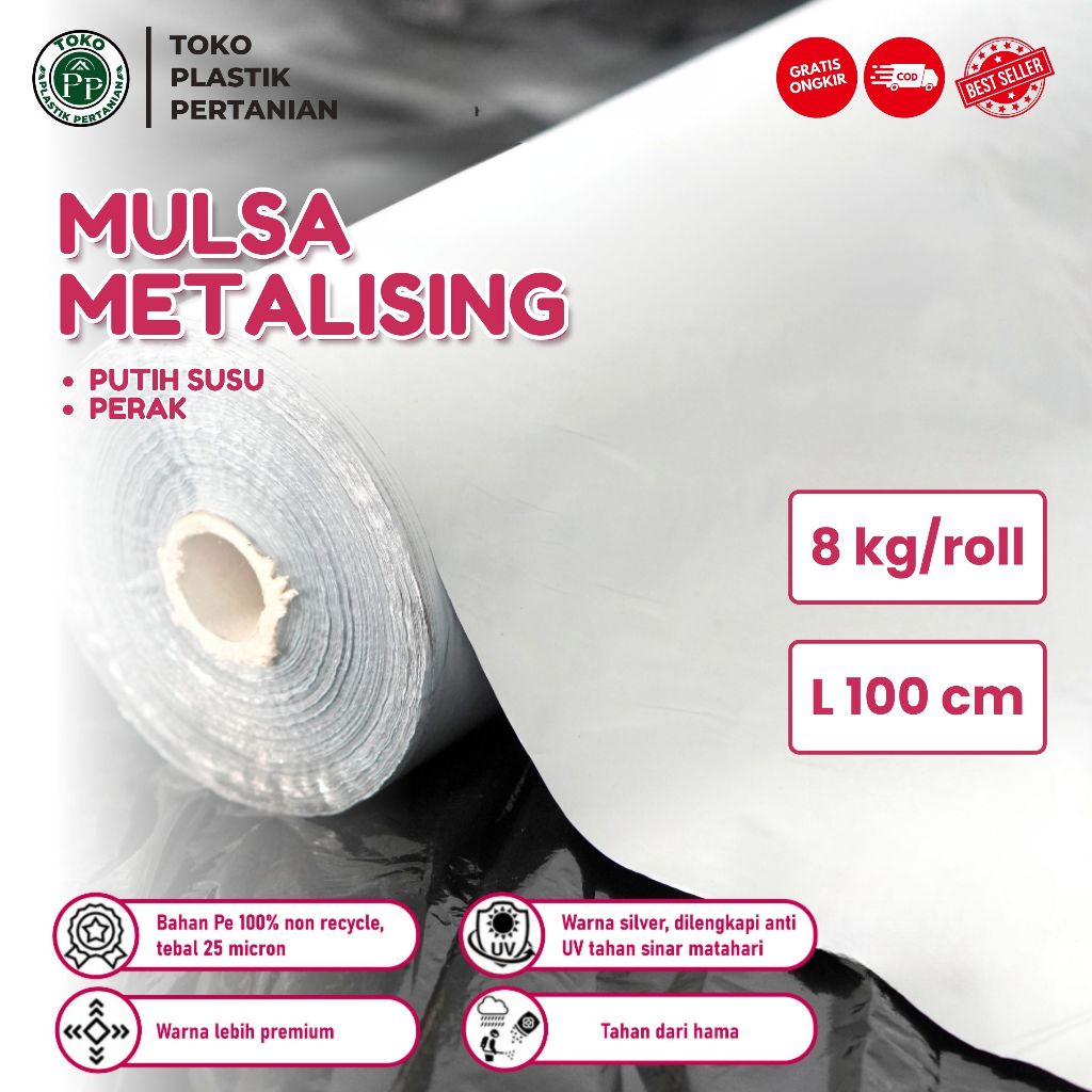 Plastik Mulsa Perak 1 Roll 8 KG Mulsa Grenjeng Lebar 100 cm