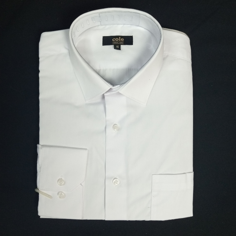 Kemeja Pria Formal Lengan Panjang Cole Putih Tekstur Polos Reguler