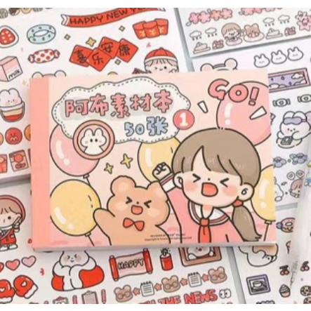 

50 Lembar Buku stiker kreatif aesthetic buat jurnal koleksi Cute book sticker Karakter kartun motif korea lucu Buku harian Selotip