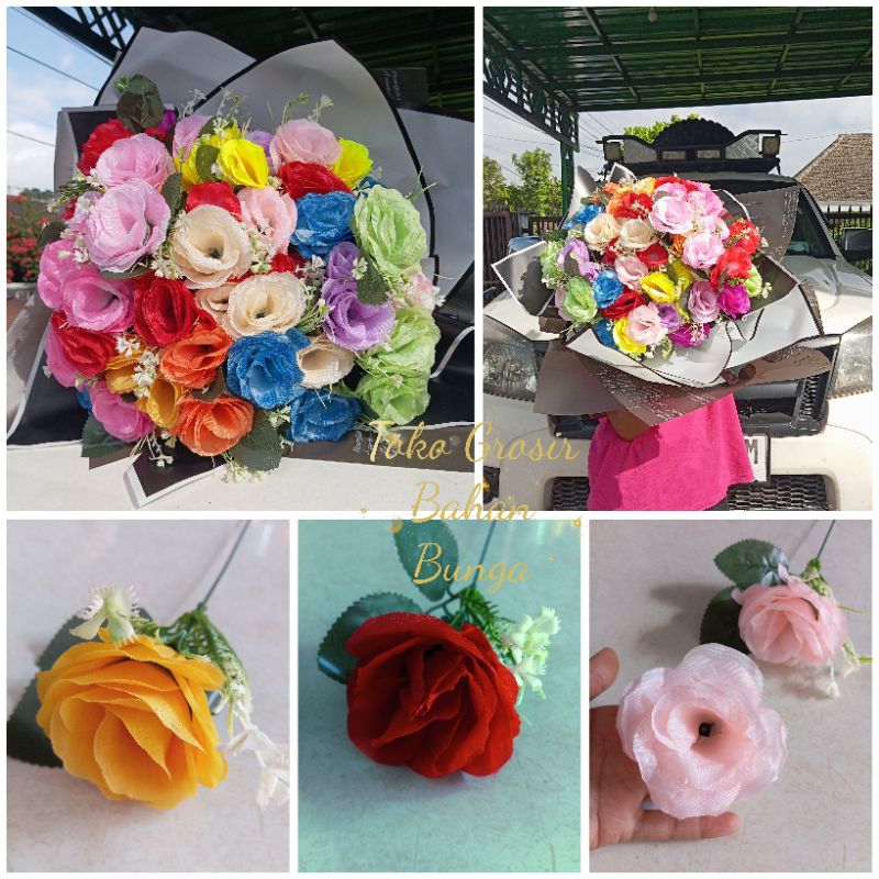 1 Tangkai Bunga Mawar - Bunga Artificial Mawar - Bunga Mawar Mekar