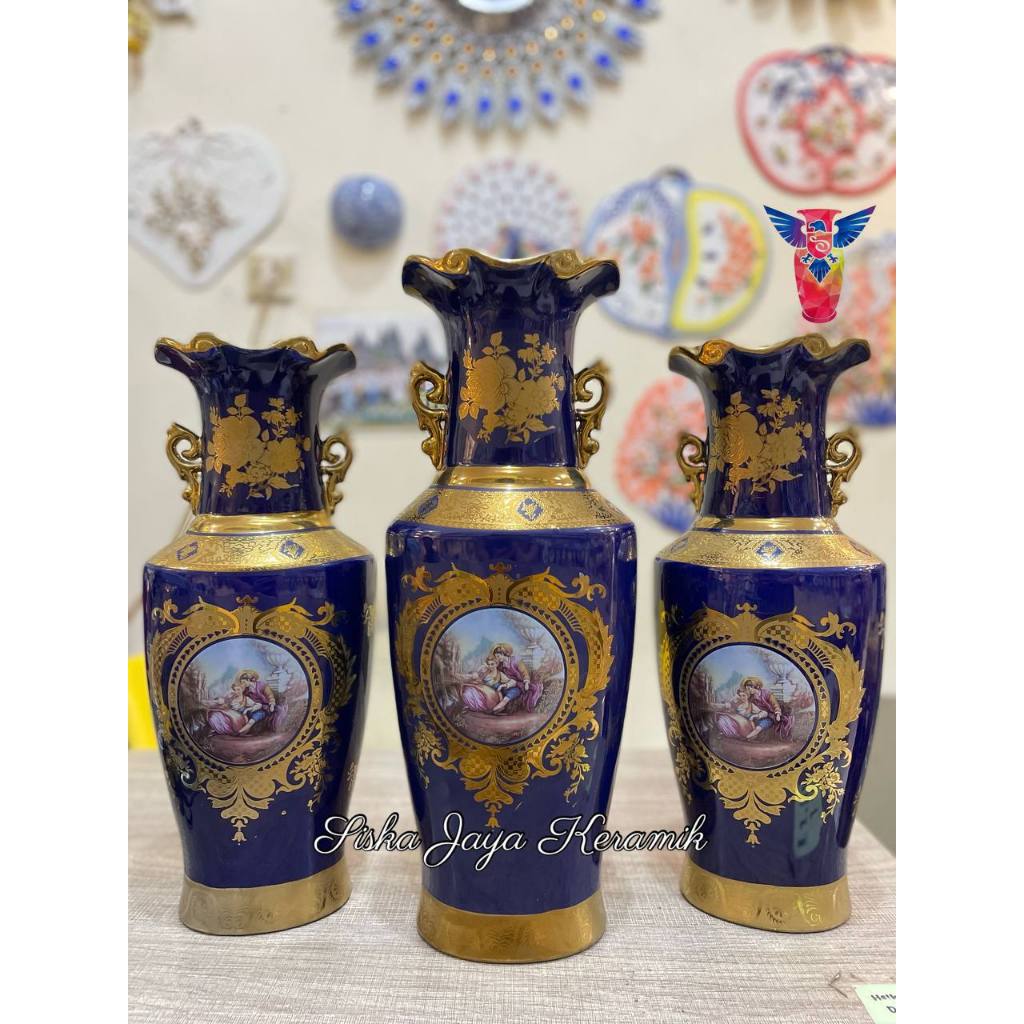 pajangan hiasan guci set 3 royal couple porselen keramik import