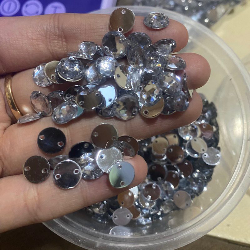 Mote  Jahit Tempel / Mote Bulat 8mm Ecer Payet Hijab Diamond Bundar Lubang