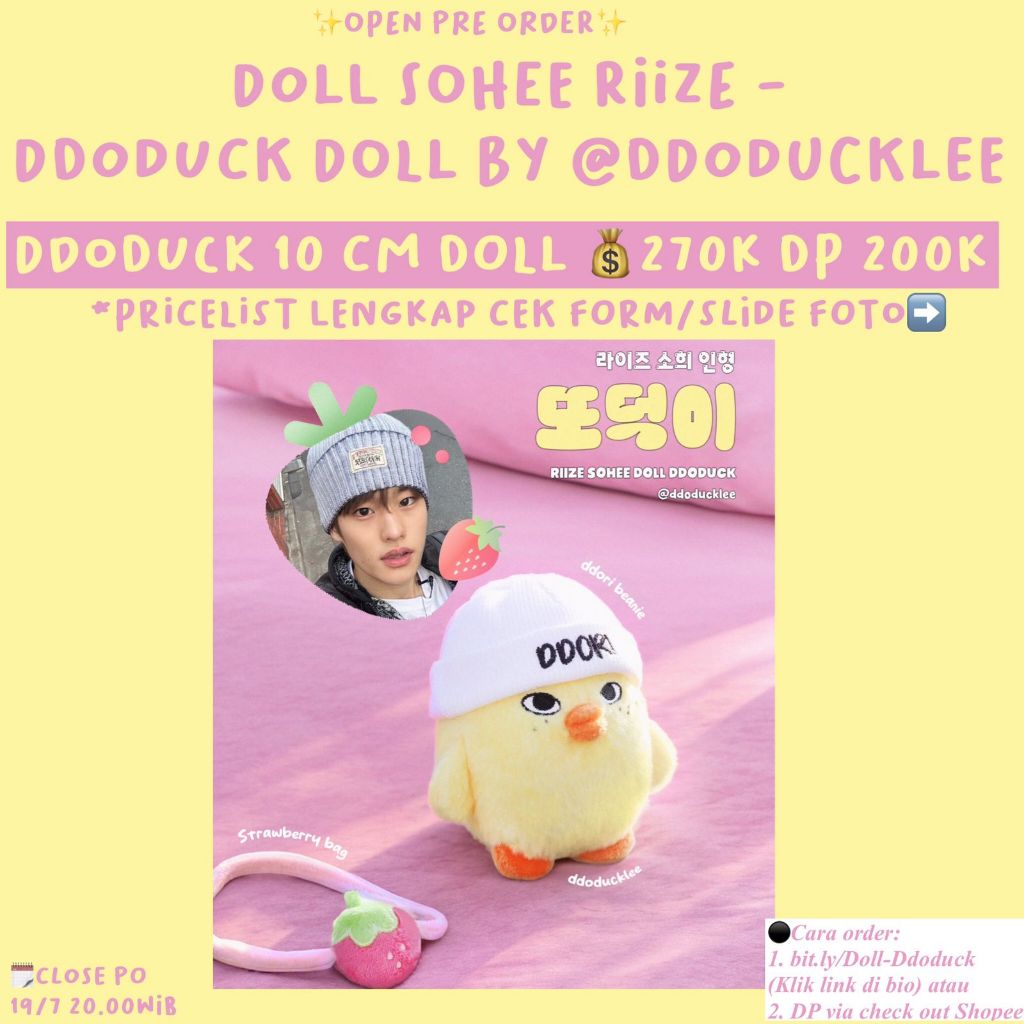 [WAJIB MEMBACA DESKRIPSI & SLIDE FOTO] DOLL RIIZE SOHEE BY DDODUCKLEE DOLL 10CM DDODUCK STRAWBERRY B