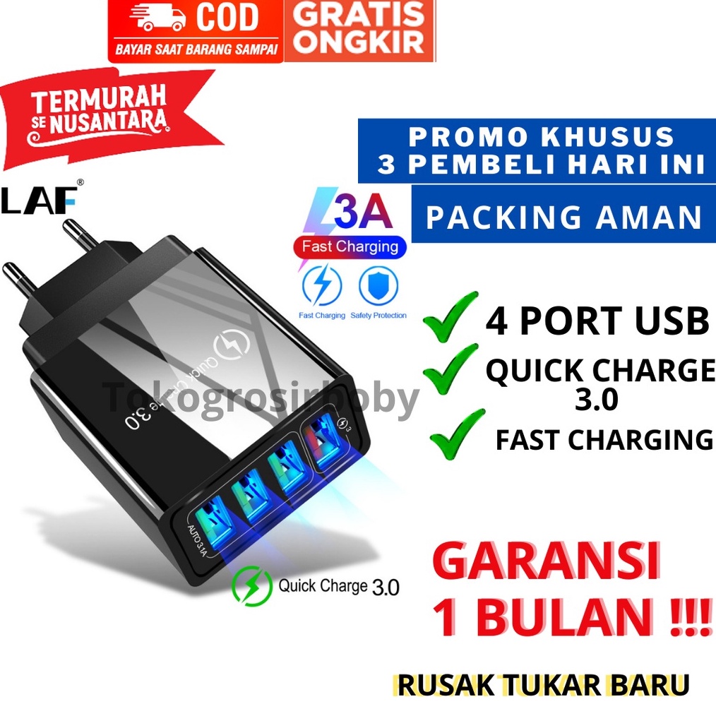 SERU KEPALA CHARGER FAST CHARGER CHARGING 48 W ADAPTOR QUICK CHARGE 3 4 USB PORT PREMIUM GARANSI 1 B