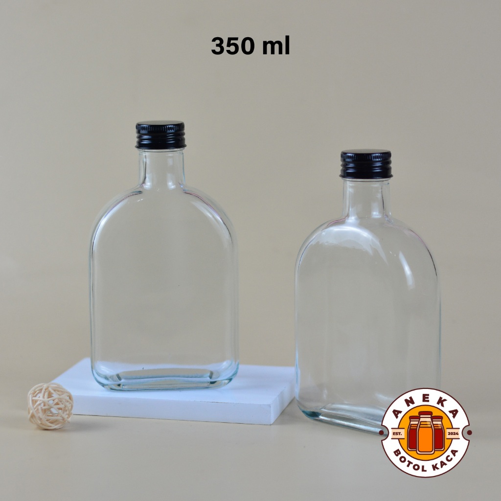 Botol Kaca 350ml Tutup Hitam Botol Minuman Beverage Juice Kopi Oval Leher Tinggi 350 ml