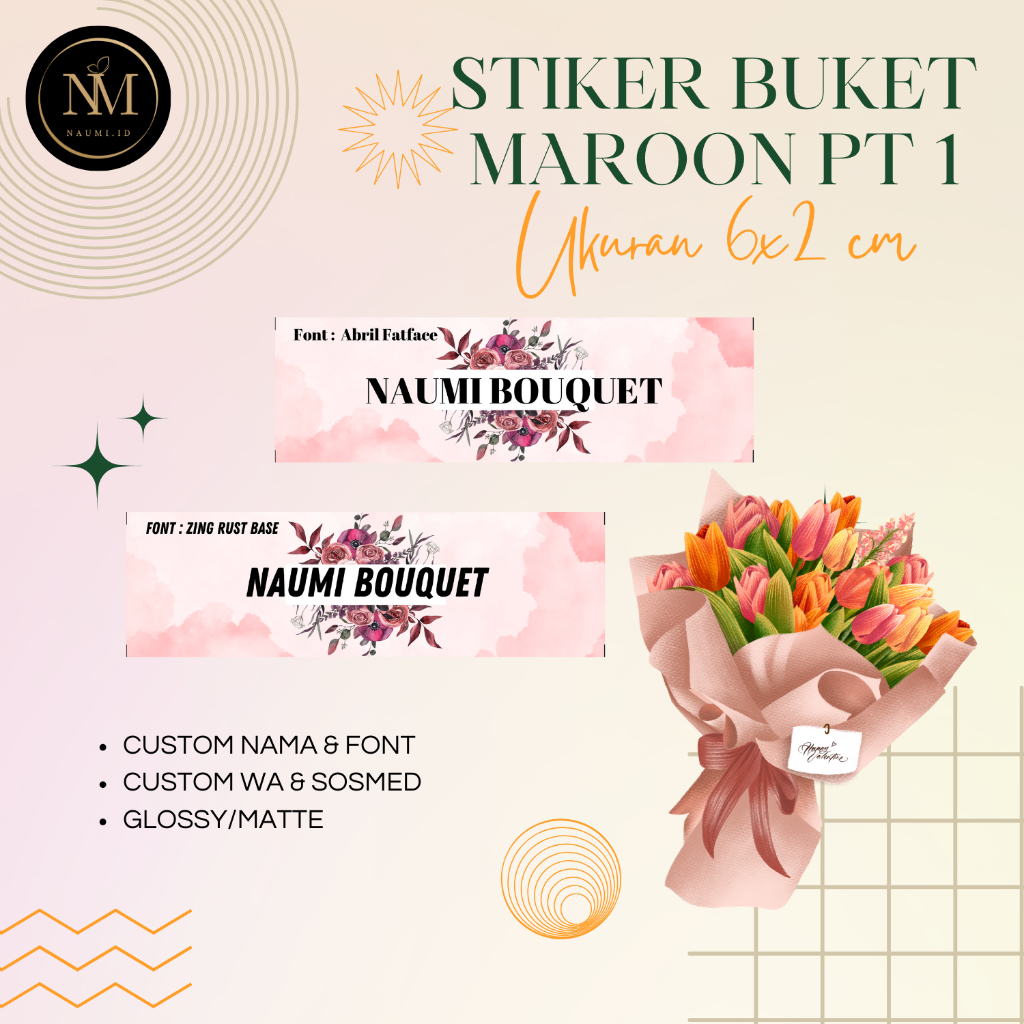 

[ MAROON SERIES, Part 1 ] STIKER BUKET/STICKER BOUQUET/STIKER LABEL BUKET MURAH Ukuran 6x2 CM