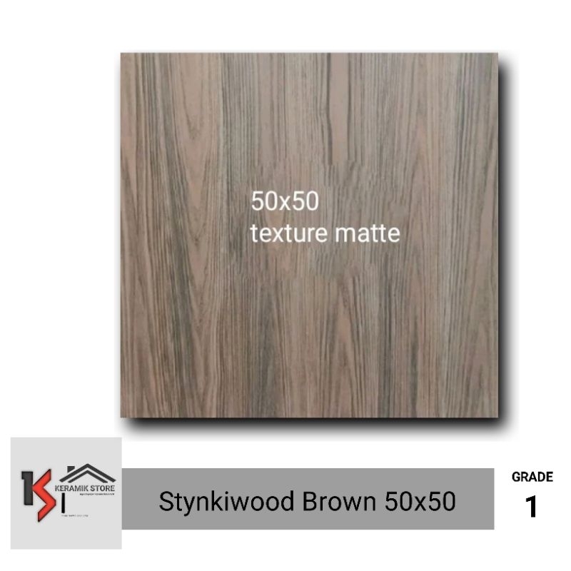 keramik lantai 50x50 doff matt motif kayu stinkywood brown concord