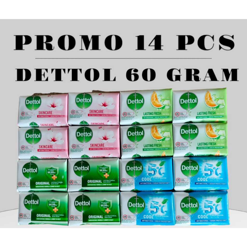Paket 12 pcs / 14 Pcs Dettol Sabun Mandi 60 Gram
