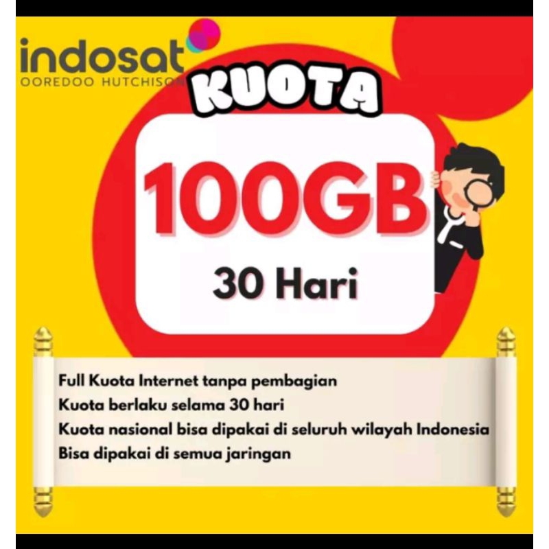 Isi ulang Paket Data Indosat  100Gb 28hari /  kuota indosat 100Gb 28 hari