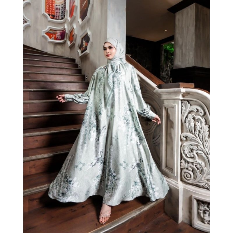 Shellasaukia Dress Set Hijab Etnik Flower Segiempat Terbaru Gamis Syari Wanita Baju Kondangan Remaja