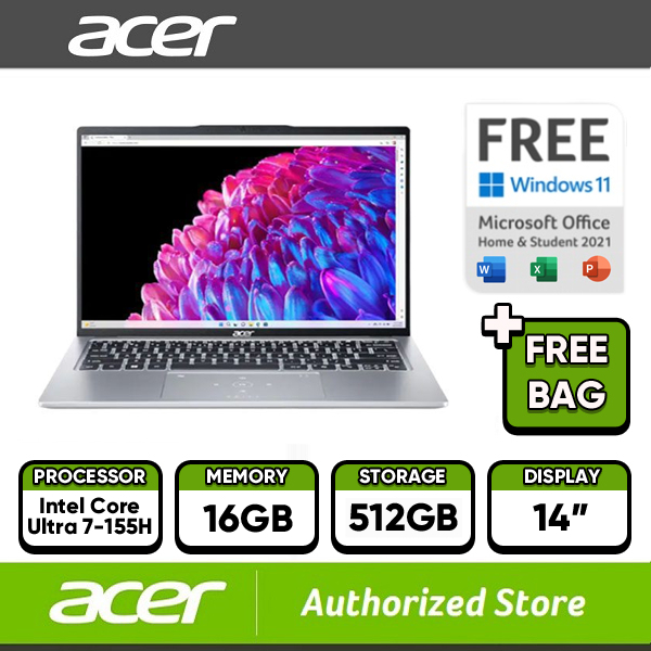 Acer Laptop Swift Go 14 AI SFG14-73-73P9 Intel EVO Core Ultra 7-155H 16GB LPDDR5x 512GB 14" OLED