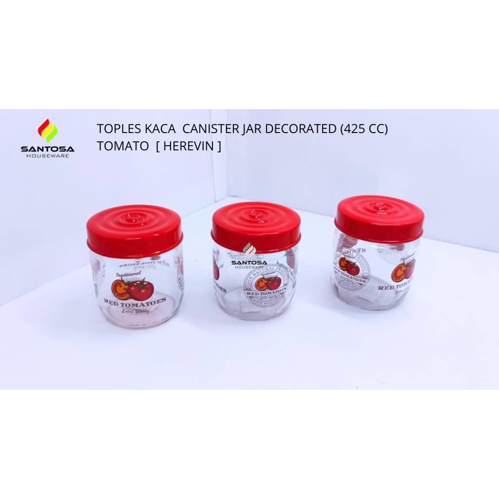 Toples Kaca Canister Jar Decorated ( 425 cc ) Tomato [ Herevin ]