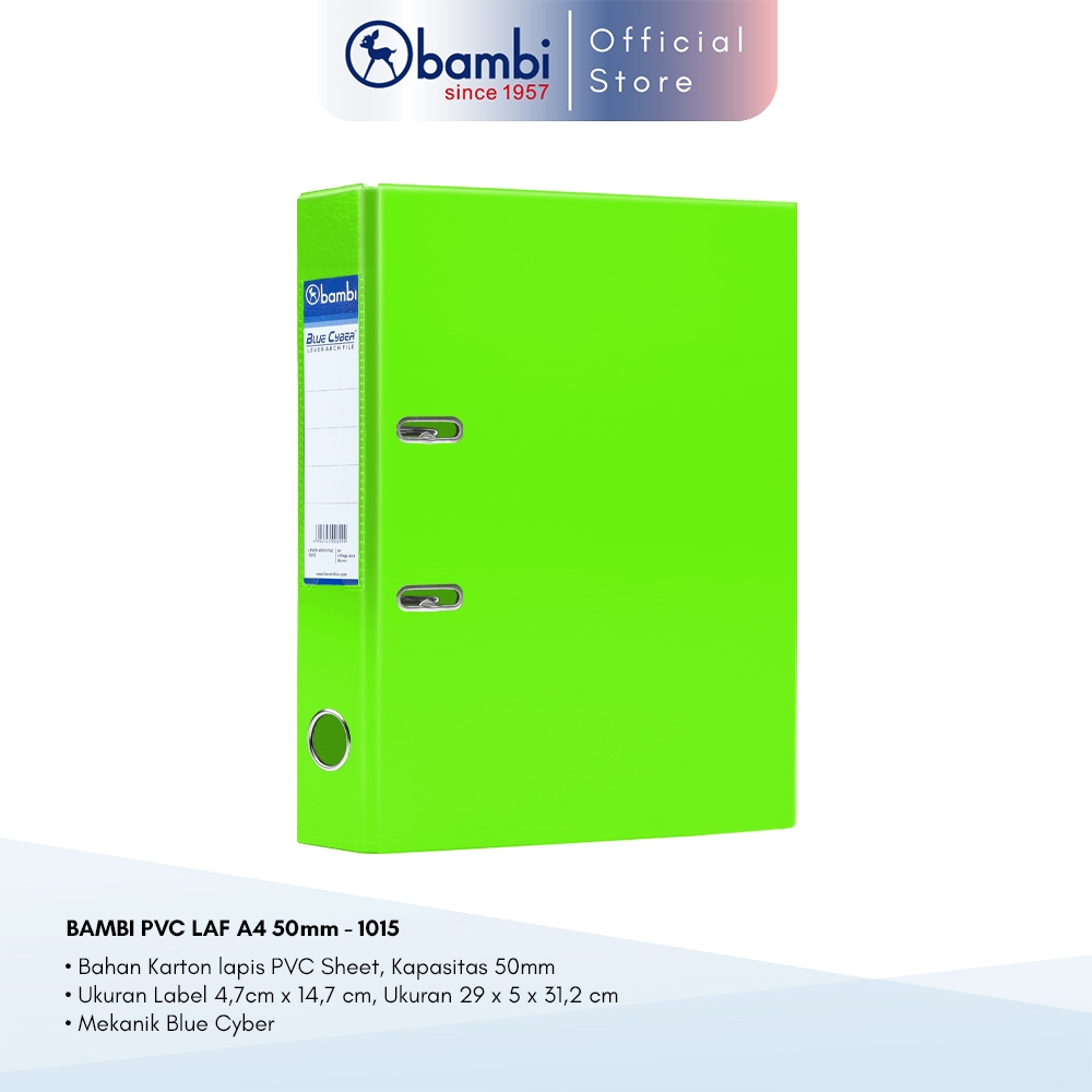 

Bambi Ordner A4 MID SIZE 50 mm Fluoro Green PVC Lever Arch File A4 kode 1015