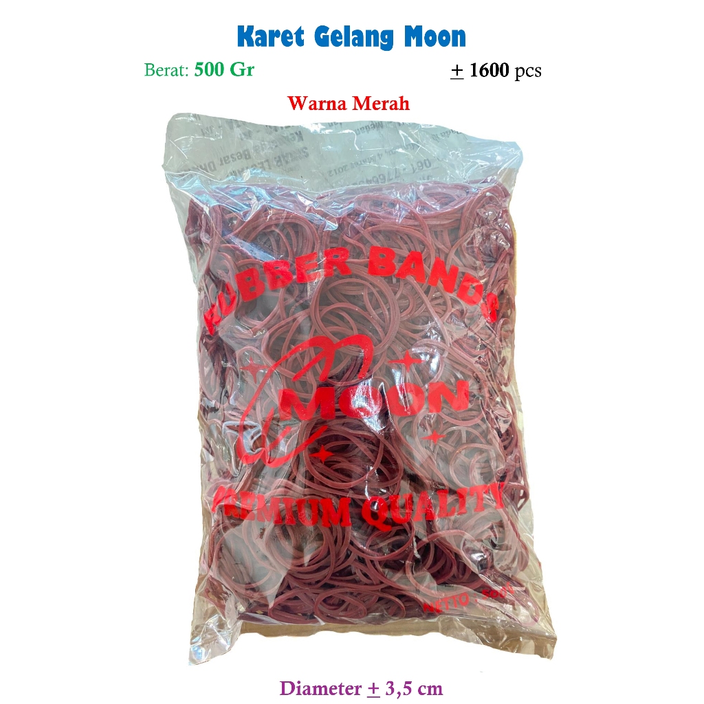 

Karet Gelang Moon Merah 500 gr (+/- 1600 pcs) Diameter 3,5 cm / Murah dan Berkualiatas Premium