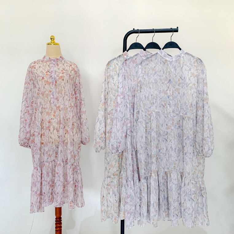 GROSIR LV628 (4PCS) - Flower Multicolor Tops - Tunik Wanita Floral Ruffle Cantik Best Seller Terbaru