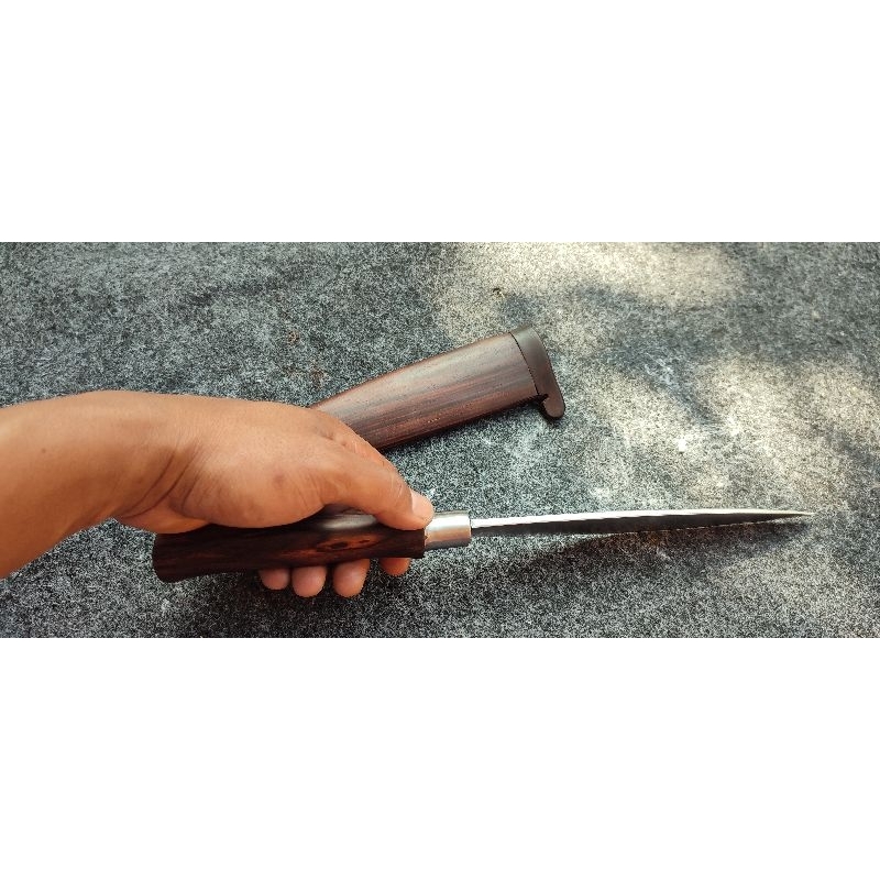 Pisau Dapur Sembelih Model Daun Bambu 20 cm Baja Selap / Waja Selap Atau Isen Full Kayu Sonokeling