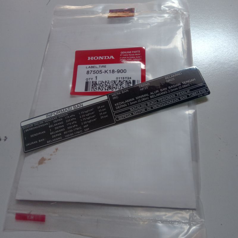 sticker stiker logo label tire ban verza 150 cb150 verza original  honda