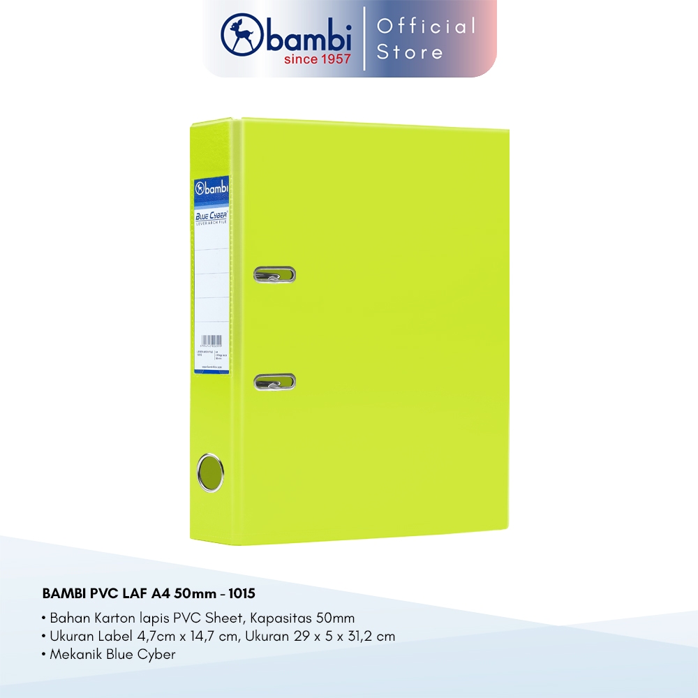 

Bambi Ordner A4 MID SIZE 50 mm Fluoro Yellow PVC Lever Arch File A4 kode 1015