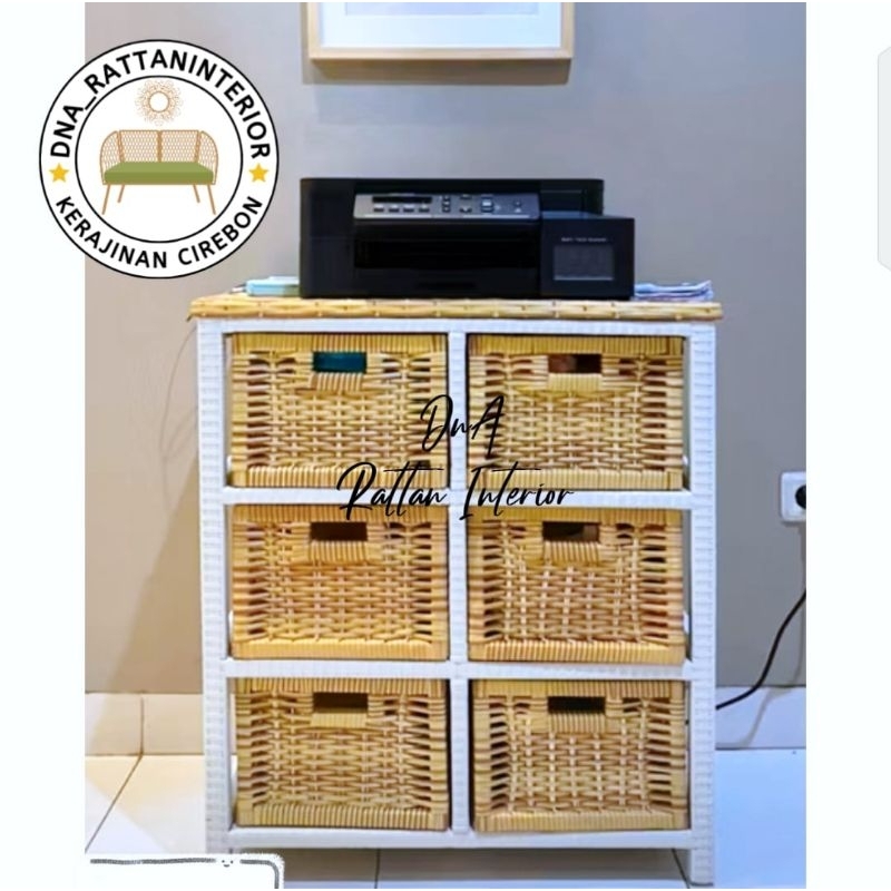 Lemari Laci Susun 6 Minimalis Aesthetic Rotan Sintetis