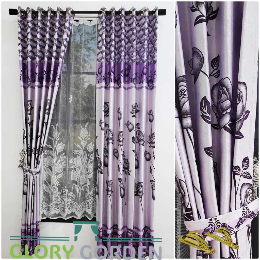 Gorden Blackout Import Bahan Kain Premium Tebal Motif Bunga Mawar