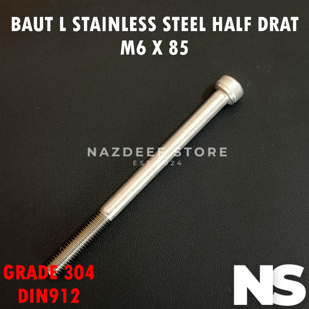 Baut L M6x85 M6 x 85 Stainless Half Drat