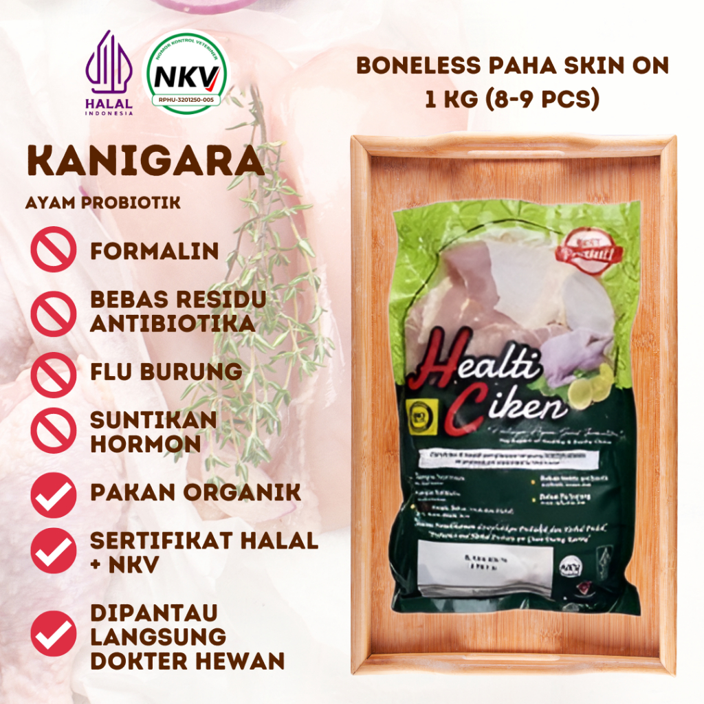 

HEALTI CIKEN HEALTHY CHICKEN DAGING AYAM SEHAT PROBIOTIK BONELESS PAHA SKIN ON HALAL NKV PROBIOTIK 900 GR SD 1000 GR