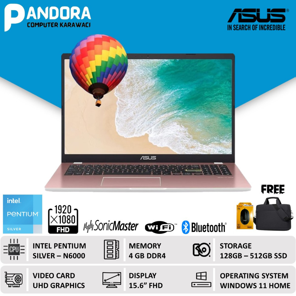 LAPTOP ASUS L510KA INTEL PENTIUM N6000 4GB 512GB SSD 15.6FHD WIN11 ROSE PINK