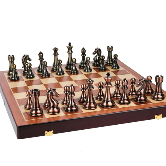 Set Catur Logam Perunggu Papan Catur Lipat Set Permainan Catur Mewah Kelas Tinggi