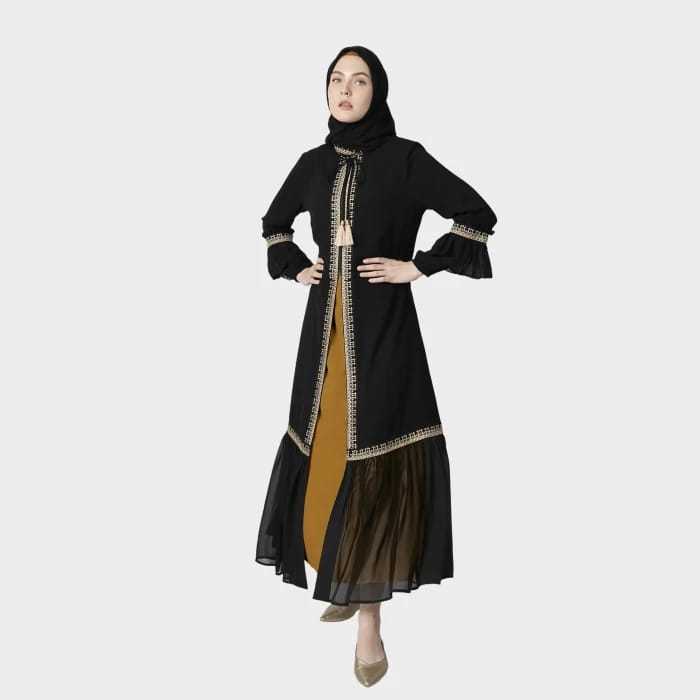 Hikmat A9677-02 Abaya Warna Black & Brown