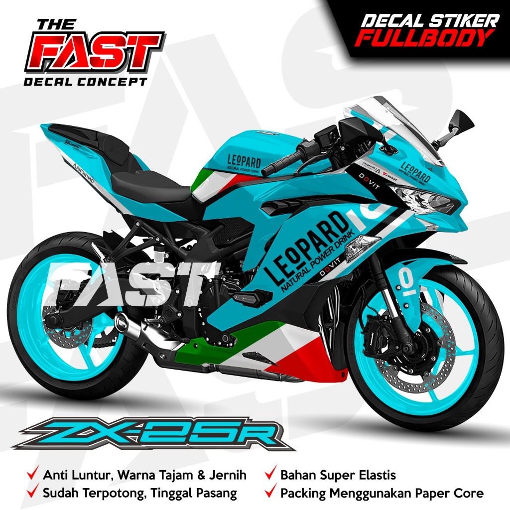 Decal Stiker Ninja ZX25R Fullbody Leopard Stiker decal Variasi ZX25R Biru Navi Keren Tertutup